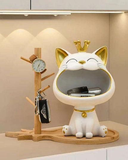 Whimsical Lucky Cat Storage Tray - Decorative Snack Jar and Key Holder for Home Decor