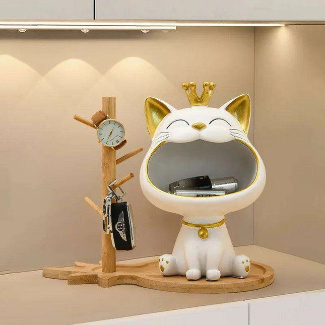 Whimsical Lucky Cat Storage Tray - Decorative Snack Jar and Key Holder for Home Decor