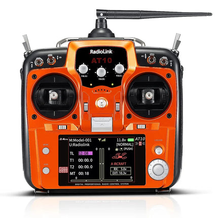 12-Channel 2.4GHz RC Transmitter & R12DS Receiver — AT10 II for Drone, Fixed Wing & Helicopter
