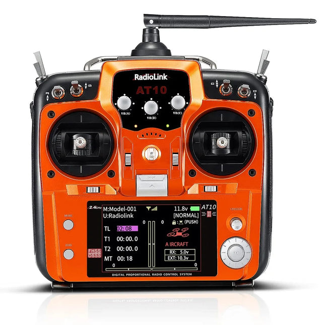 12-Channel 2.4GHz RC Transmitter & R12DS Receiver — AT10 II for Drone, Fixed Wing & Helicopter