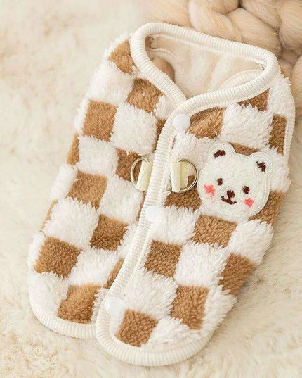 Cozy Plush Sweet Bear Print Winter Sweater for Small Dogs & Puppies with Secure Buckle Closure