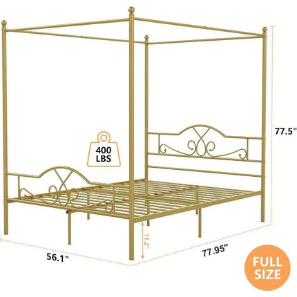 Elegant Metal Canopy Bed Frame with Four Posters and Storage Solutions