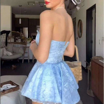 Enchanting Lace Jacquard Strapless Dress - Slim Fit Princess Charm for Special Celebrations