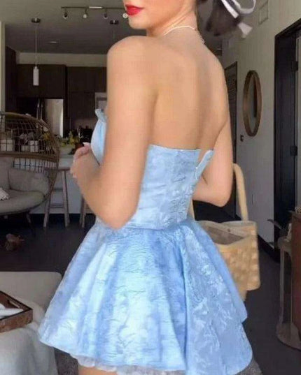 Enchanting Lace Jacquard Strapless Dress - Slim Fit Princess Charm for Special Celebrations