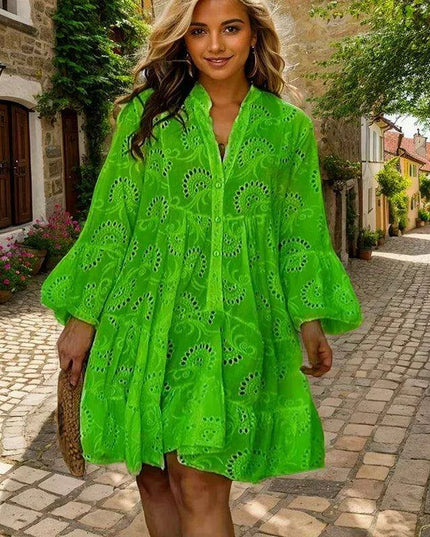 Chic Lace A-Line Beach Dress with Flared Sleeves for Women