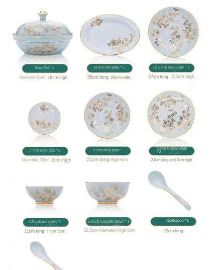 Exquisite Green Porcelain Chinese Dining Set - Ideal for Entertaining and Gifting