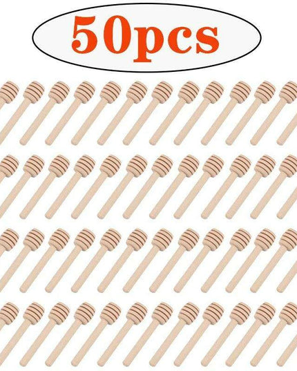 50-Piece Wooden Honey Dipper and Stirring Spoon Set for Beverages and Culinary Delights