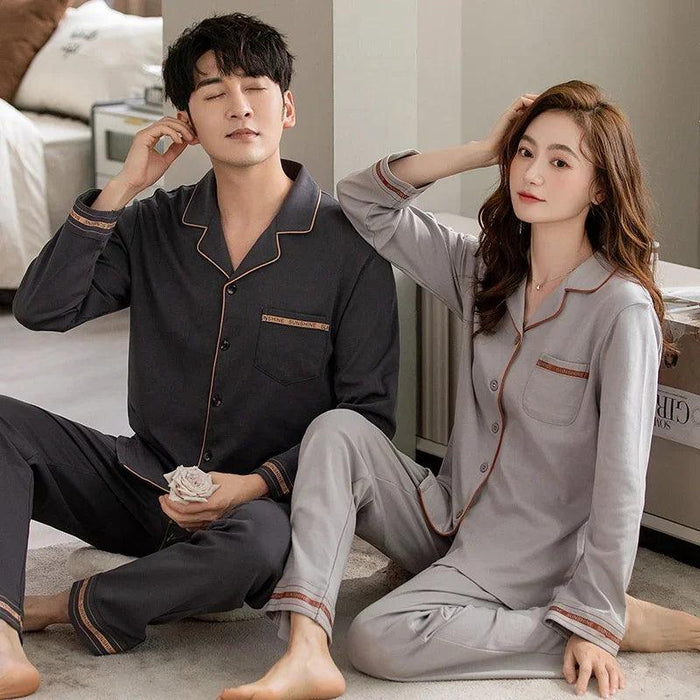 Korean Style Cotton Pajama Set for Men and Women - Elegant Sleepwear Ensemble