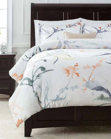 Serene Twin-Sized Botanical Leaf Design Duvet Cover and Pillow Sham Set