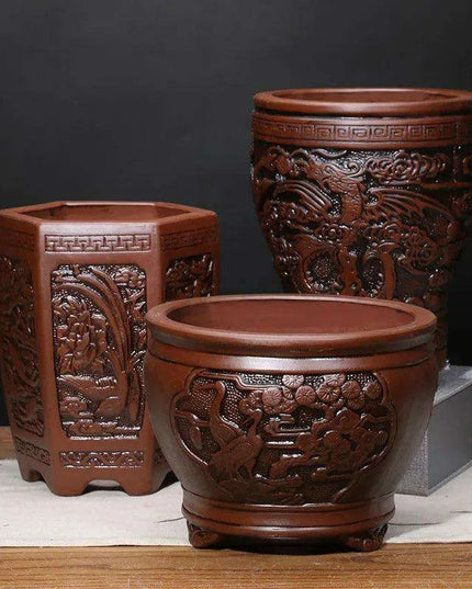 Elegant Purple Sand Bonsai Pot Set for Clivia Plants