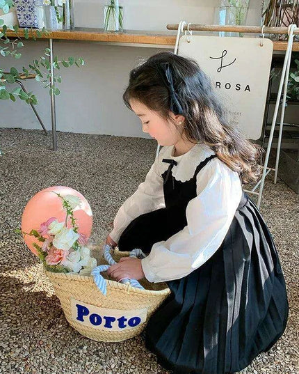 Elegant White Blouse and Chic Black Pleated Skirt for Little Girls