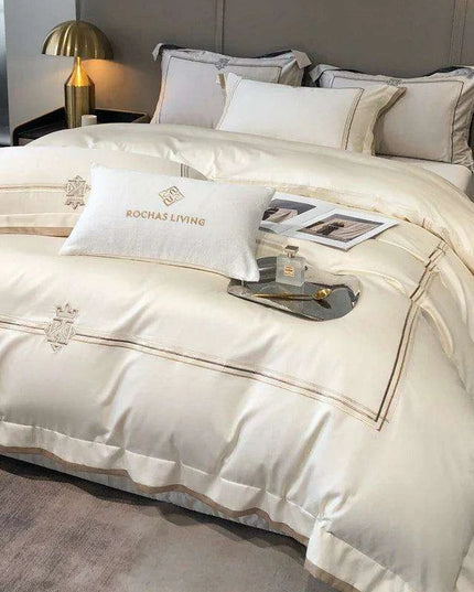Sumptuous 1400TC Egyptian Cotton Embroidered Bedding Collection - King & Queen Duvet Cover with Sheet Set & Pillowcases
