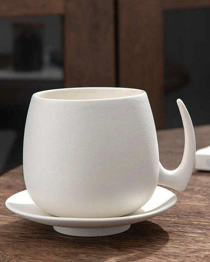 Vintage Luxe Ceramic Mug Set with Innovative Holder for Office Sophistication