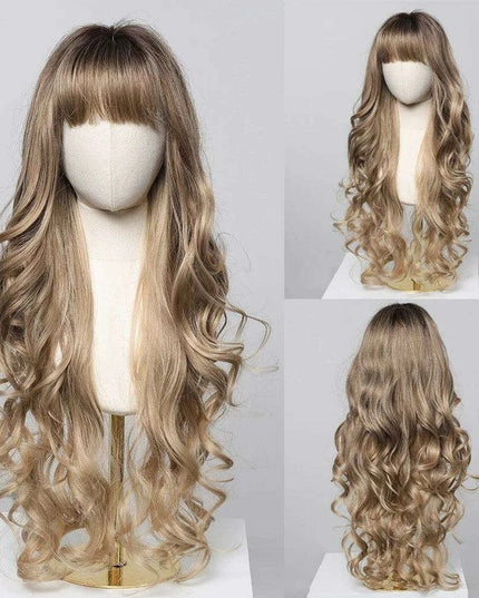30-Inch Brown Wavy Synthetic Wig with Bangs - Perfect for Parties and Themed Events