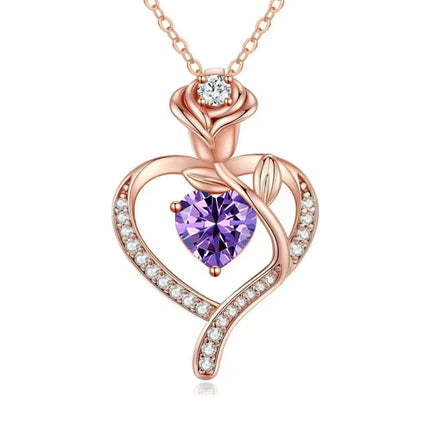 Tiffmet Rose Zircon Heart Pendant Necklace - Elegant Gift for Her