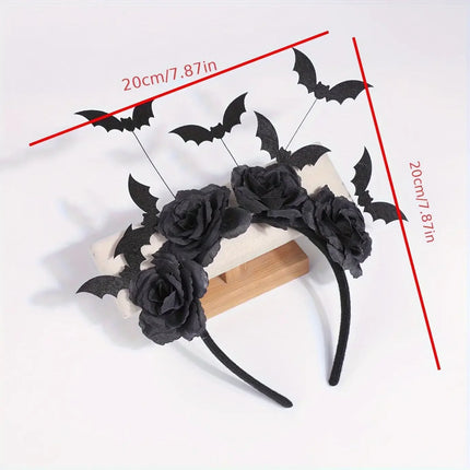 1 Piece Halloween Party Headband - Cute Witch Hat with Black Artificial Flowers, gothic Bat Clip, Dark Role-Playing Accessory 1-piece-halloween-party-headband-cute-witch-hat-with-black-artificial-flowers-gothic-bat-clip-dark-role-playing-accessory