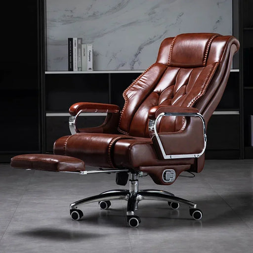 Luxury Italian Leather Executive Office Chair with Swivel and Reclining Function