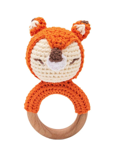 Eco-Friendly Handmade Crochet Baby Rattle with Wooden Teether