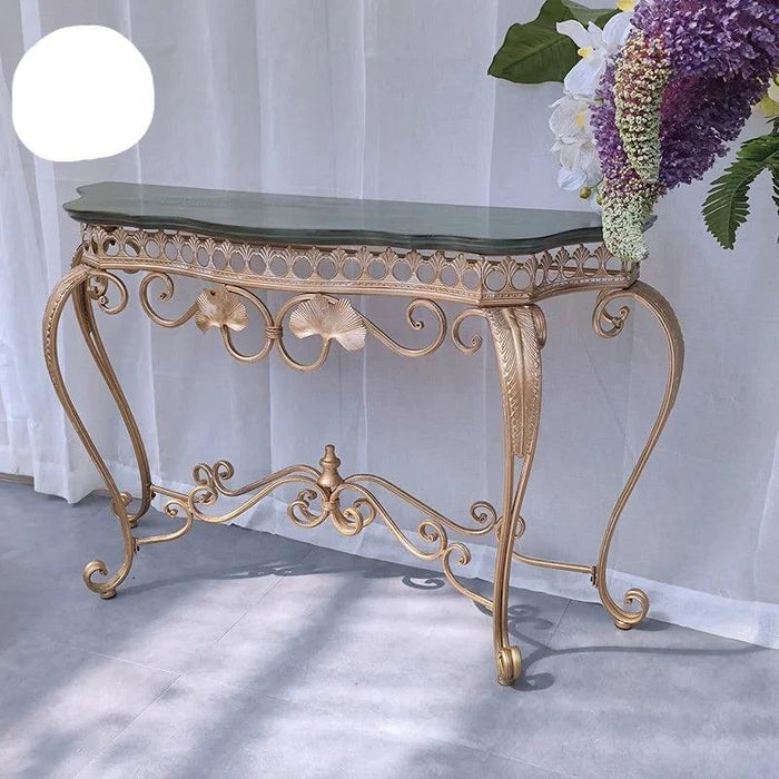 Vintage American Botanical Hallway Console Table with Ginkgo Leaf Design