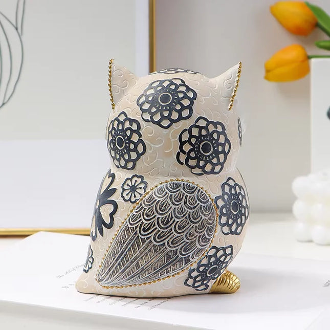 Whimsical Owl Sculpture — Resin Home Decor Accent