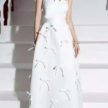 High Waist Solid Color Evening Gown with Charming Bowknot Detail