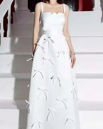 High Waist Solid Color Evening Gown with Charming Bowknot Detail