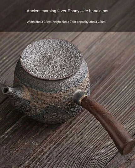 Elegant Blackwood-Handled Iron Glazed Japanese Kung Fu Teapot