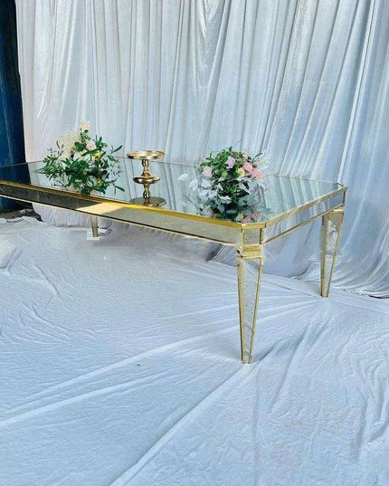 Elegant Minimalist Rectangular Mirror Dining Table for Weddings and Events
