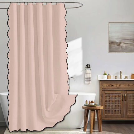 Waterproof Faux Linen Shower Curtain with Scalloped Edge – 14 Colours