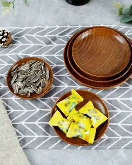 Stylish Unbreakable Acacia Wood Serving Plates - Versatile Round Dishes for Fruits, Snacks, and Desserts (10.5-17.5 Cm)