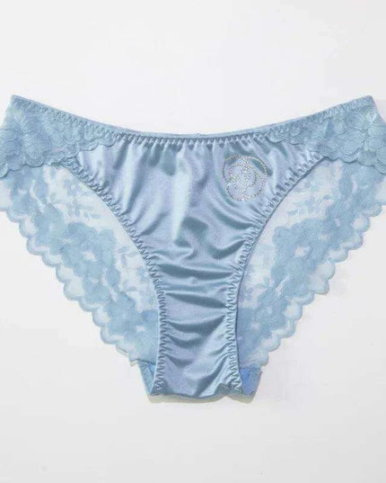 Luxe Sheer Lace Hipsters with Sparkling Rhinestones - Premium Satin Silk Seamless Comfort Briefs