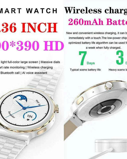 Stylish White Fitness Smartwatch with Comprehensive Health Tracking and NFC Integration