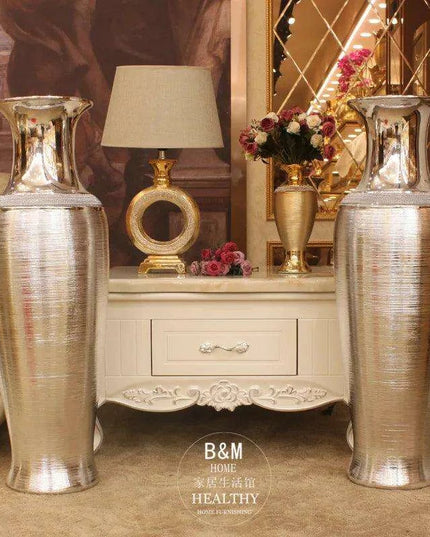 European Chic Ceramic Floor Vase Set - Elegant Silver and Gold Home Decor