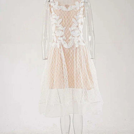 A-line Evening Dress with 3D Floral Accents and Color Contrast