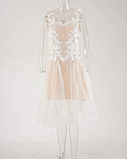 A-line Evening Dress with 3D Floral Accents and Color Contrast