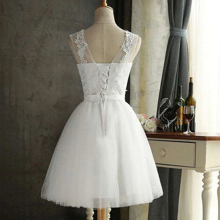Chic White Lace A-Line Dress with Bowknot Detail - Women's Sleeveless Party Essential