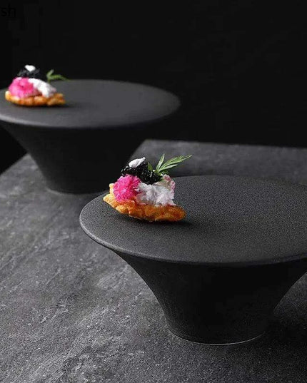 Sophisticated High Foot Ceramic Dessert Plate for Elegant Culinary Presentations - Ideal for Sushi and Unique Snacks
