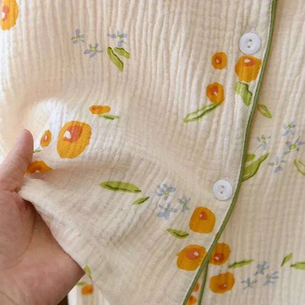 Japanese Crepe Cotton Women's Long Sleeve Pajama Set - Luxurious Sleepwear for Ladies