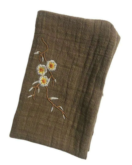 Elegant Japanese Matcha Tea Towel Set with Bamboo Whisk and Floral Design