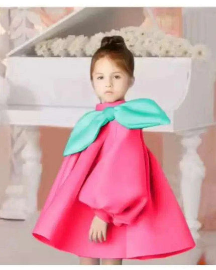 Charming Boutique Princess Dress for Girls with Elegant Bow and Puff Sleeves