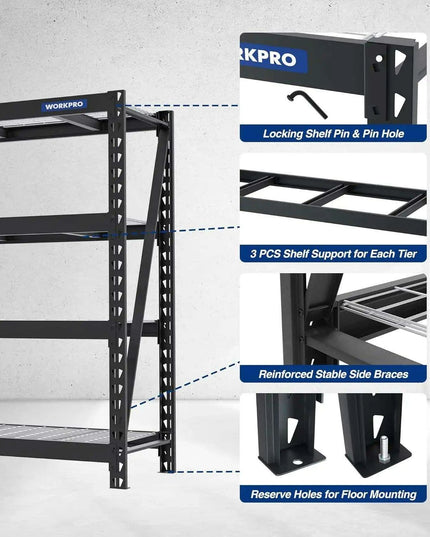 Heavy-Duty 4-Tier Metal Garage Storage Rack - 7200 lbs Load Capacity