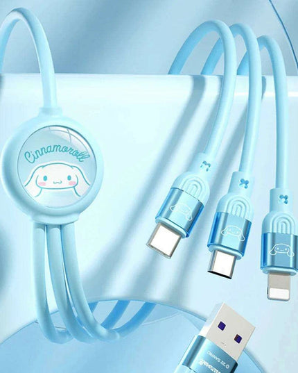 Sanrio Kuromi & Friends 3-In-1 Charging Cable - Adorable Anime Characters USB Cord for Huawei, iPhone, Xiaomi - Durable & Perfect for Gifting