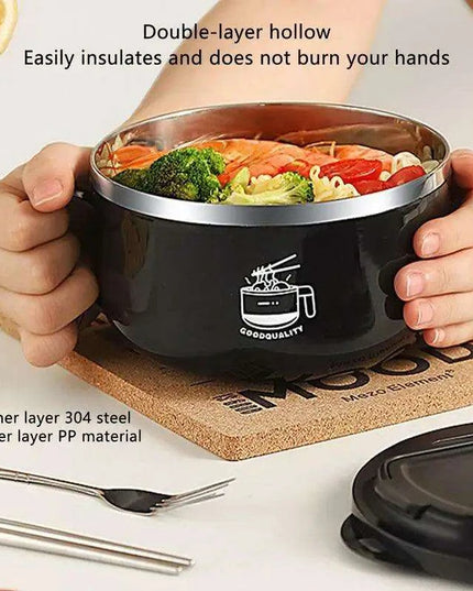 1000ml Insulated Stainless Steel Ramen Bowl with Lid - Perfect for Instant Noodles, Salads, and Soups for 1-2 People