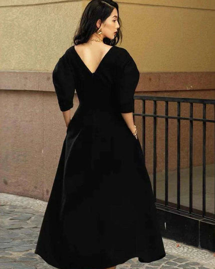 V-Neck Short Sleeve Swing Dress for Women