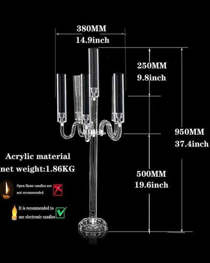 Elegant 5-Arm Transparent Acrylic Candelabra Holders for Stunning Event Decor