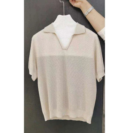 Chic Linen-Silk Blend Knitted Polo Sweater for Women