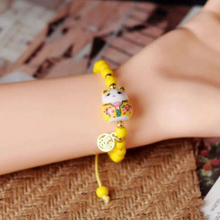 Lucky Cat Beaded Bracelet - Adjustable Harajuku Fashion Statement for Trendy Girls
