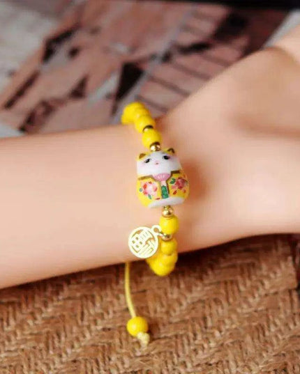 Lucky Cat Beaded Bracelet - Adjustable Harajuku Fashion Statement for Trendy Girls