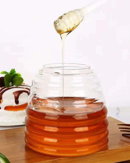Sleek 15oz Glass Honey Dispenser with Dipper and Airtight Lid