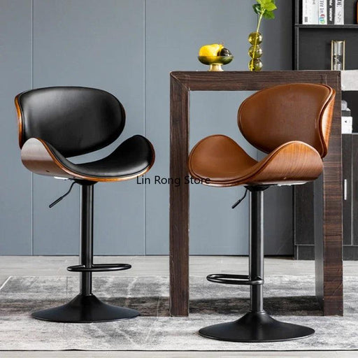 Chic Adjustable Genuine Leather Bar Stool - Stylish Modern Comfort Solution